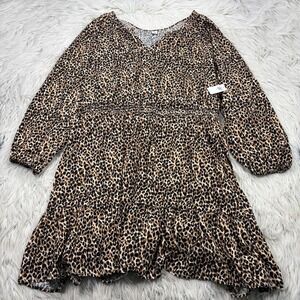 NWT Old Navy Women's XXL Leopard Long Sleeve Blouson Waist Dress Balloon Sleeve